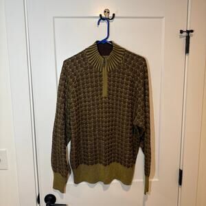 Robert Talbott Merino Wool Textured 1/4 Zip Sweater. Scalloped Pattern, Preppy